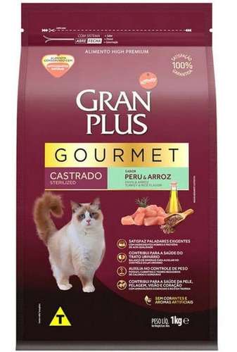 Gran Plus Ração Gourmet P/ Gato Castrado Sabor Peru 1kg