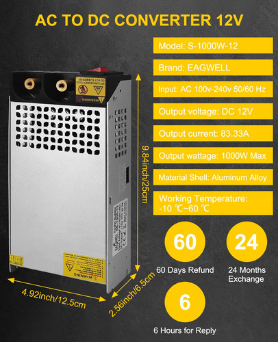 Conversor De Fonte De Alimentação Eagwell 12v 1000w Ac Para