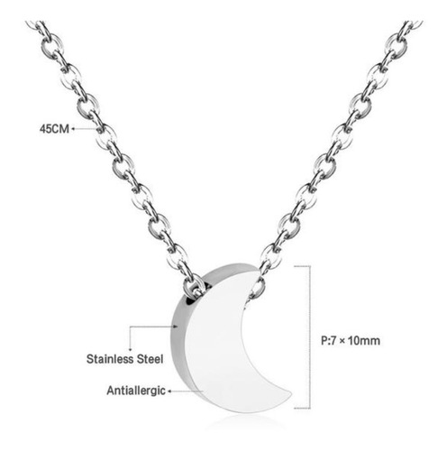 Imagen 2 de 4 de Collar Mujer Luna Mini Minimalista Acero Inoxidable Plata