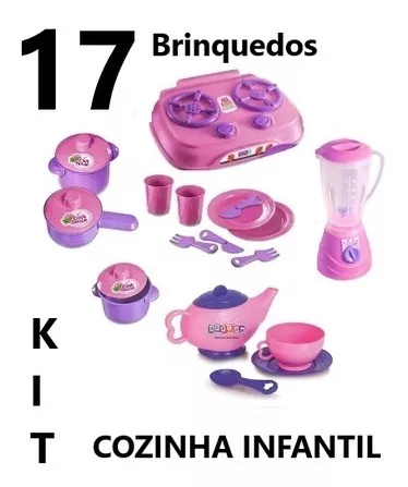 Brinquedo Menina Cozinha Geladeira Comida Eletro Prato 22pç