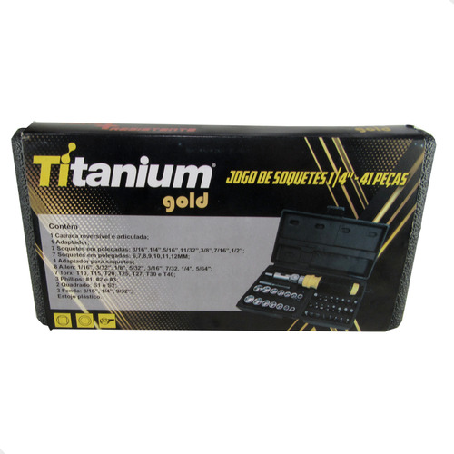 Jogo De Soquetes E Bits 1/4 C/ Catraca Reversível C/ 41peças Titanium Platina