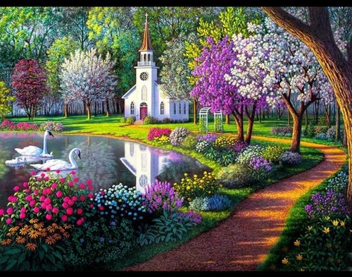 Kit Diamond Painting Pintura De Diamante - Paisaje Iglesia 9