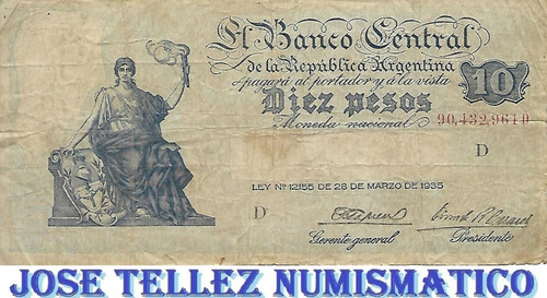 Bottero 1887 $ 10 Serie Del Progreso Serie D Bueno  Palermo