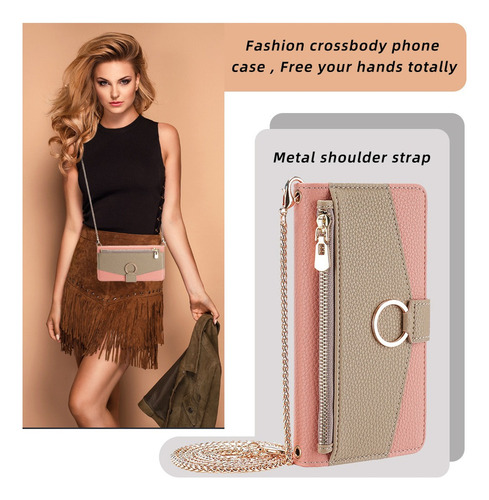 Funda Piel Para iPhone Carcasa Bolsa Con Correa Metal