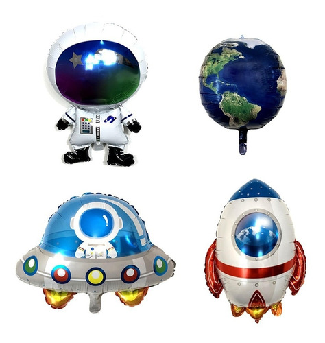 Pack De Globos Astronauta Cohete Planeta X 4 Pcs
