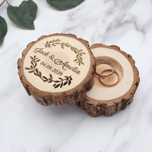 Rodajas De Madera Porta Anillos De Boda