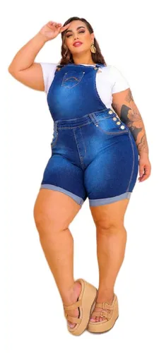 Jardineira Jeans Feminina Meia Perna MercadoLivre