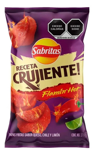 Papas Sabritas Receta Crujiente Flamin Hot 3 Pz De 170 G