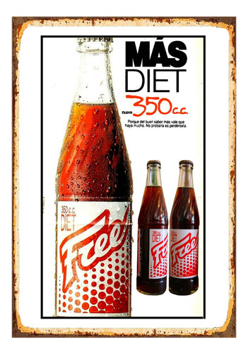 1 Cartel Metalico Retro Bebida Free Diet Estampada 40x28 Cm 