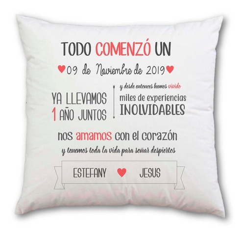 Cojín Decorativo 45cm Regalo Aniversario Novios  Personaliz