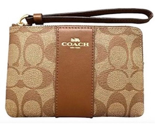 Muñequera Zip Wristlet Piel Marron Con Canva Coach