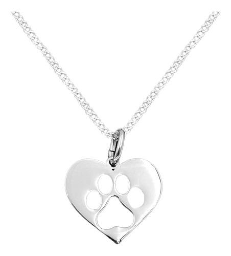 Dije Y Cadena Corazon Huella Perro Plata 925 Con Envio