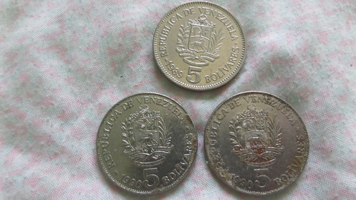 3 Monedas De 5 Bolivares De 1989-90 Fuera De Circulacion