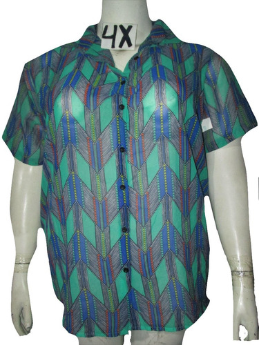 Blusa Bluson Verde Y Azul Estampado Talla 4x (46w Mex) Lucy