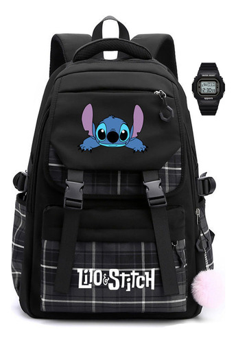 Nueva Mochila Estudiante Lilo Y Stitch Reforzada + 1reloj