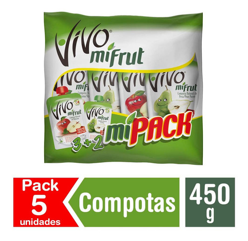 Pack Compotas Vivo Mifrut Manzana Y Pera 5 Un De 90 G