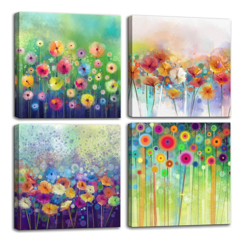 Arte De Pared De Lienzo Floral Abstracto, Pinturas De F...