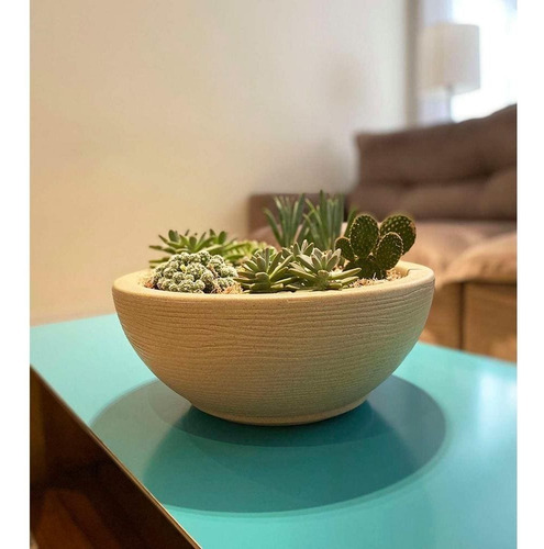 Imagen 2 de 7 de Maceta Plástico Bowl Premium 30x13 Cm Simil Piedra + Plato