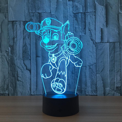 Lampara Ilusión 3d Paw Patrol Chasse Base Negra
