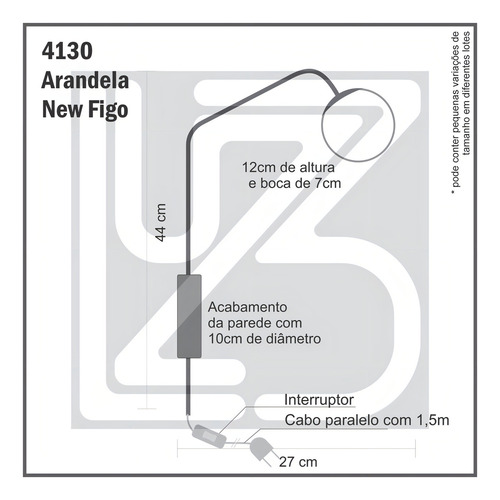 Arandela New Figo Preta Com Plug E Interruptor - Vidro Fume