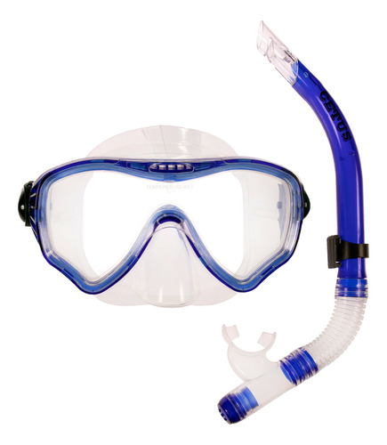 Kit Máscara+snorkel Válvula+quebra Ondas Cetus New Parma Pro Cor Azul