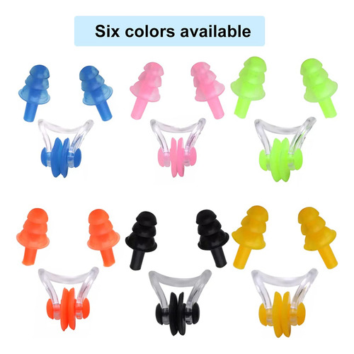 5 Pares Tapones Oídos Silicona Nadadores Clips Nariz 6 Color