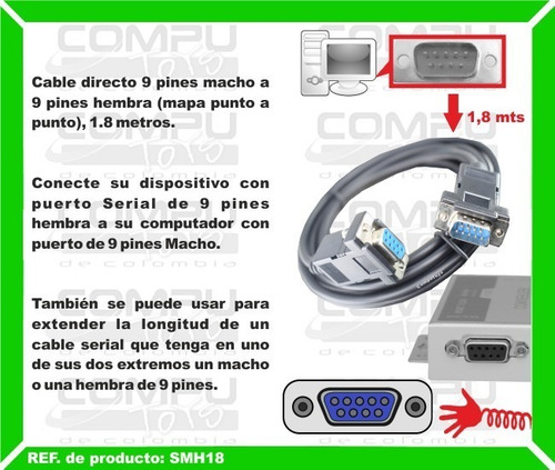 Imagen 3 de 6 de Cable Db9 Macho- Hembra 9 Pin 1.8m Ref: Smh18 Computoys Sas