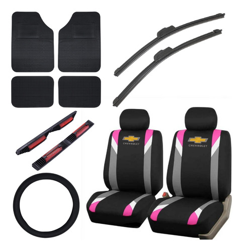 Cubreasiento Tela Rosa Logo Chevrolet + Alfombras + Regalos 