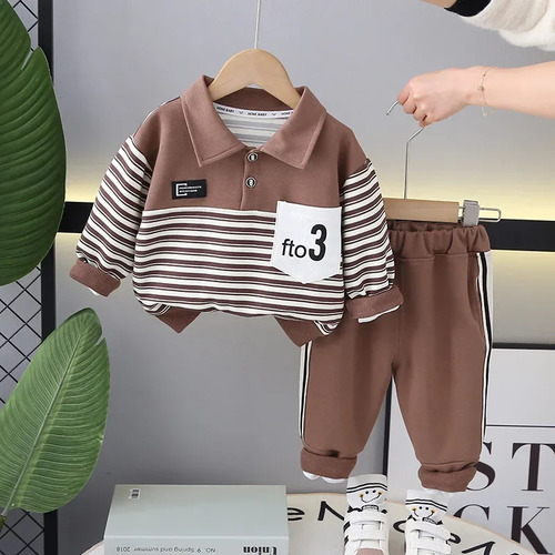 Conjunto Digital De Dos Piezas A Rayas Para Primavera Y Otoñ