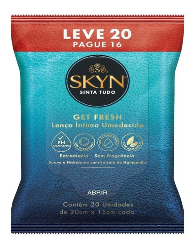 Skyn lenço intimo umedecido get fresh 20x15cm com 20 unid