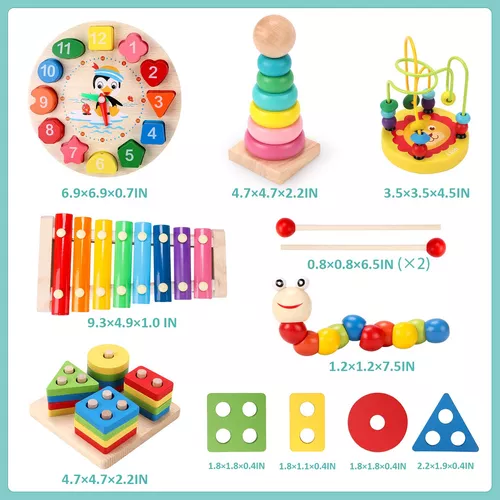 Qizebaby Juguetes Montessori para niños y niñas de 2 años, 6 juguetes de  madera para niños, juguetes para bebés de 3 a 6 años, juguete educativo de
