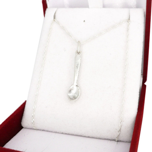 Conjunto Cadena Y Dije Cuchara Plata 925 Chef Cocinero Color Plateado
