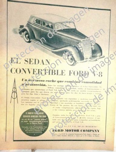 Cartel Antiguo Autos Ford 40 Deluxe Covertible V8 1934