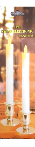 Imagem 5 de 6 de 2 Velas E Castiçal Led Artificial Decorativa Pilha Inclusa