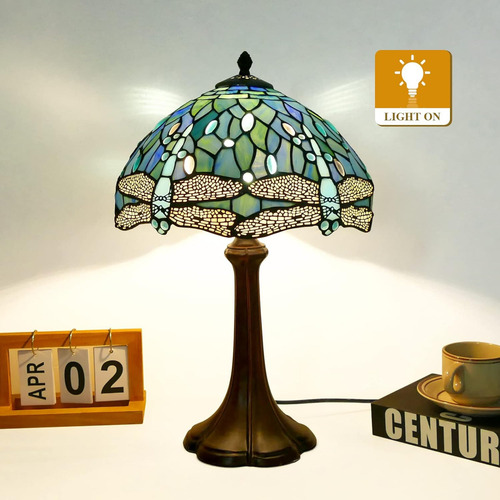 Lámpara Estilo Tiffany, Lámpara De Mesa Estilo Libélula Azul