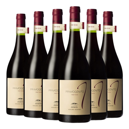 Vino tinto Pinot noir Primogénito 2020 bodega Patritti 750 ml pack 6 unidades