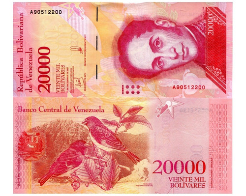 Billete De Venezuela 20,000 Bolívares, Bolívar, Pájaros 2017