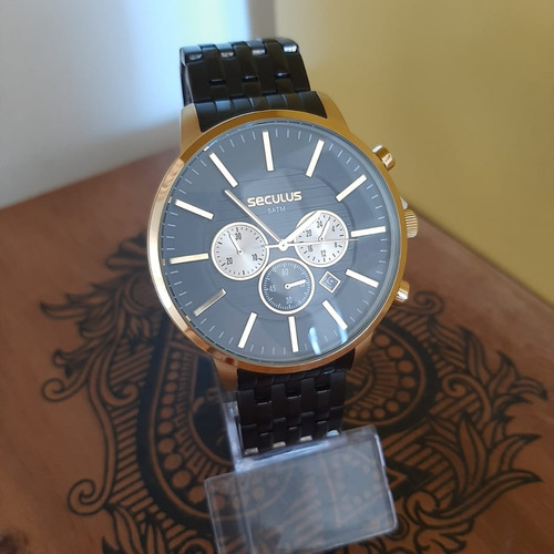 Relógio Seculus Cronógrafo Preto/dourado Masculino