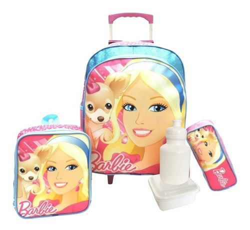 Kit Mochila Infantil Barbie Brilho Pets Rodinhas M 2019 F5