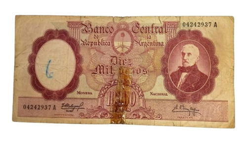 Billete Argentina 10.000 Pesos Mn. San Martin 1964