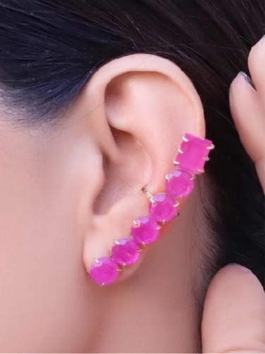 Brinco Ear Cuff Pedraria Semijoia Com Piercing Fake Banhado