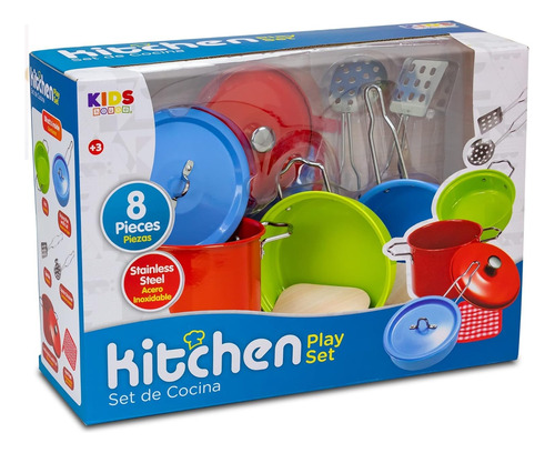 Set De Cocina De Acero Inoxidable 9 Pz Rojo /verd Kids House