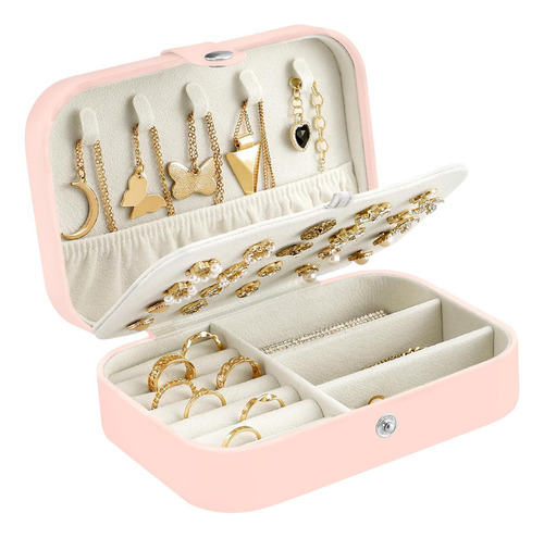 Organizador Joyas Estuche Joyero Aretes Anillos Para Viaje Color Rosa