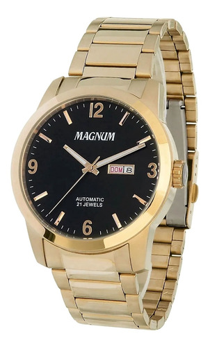 Relógio Magnum Masculino Automático Ma35066u Dourado Aço Cor do fundo Preto