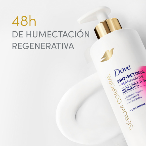Dove Sérum Corporal Pro-Retinol reafirmante, para piel sin firmeza, reafirma y recupera la elasticidad y humectación de la piel