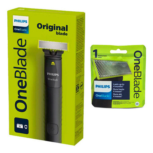 Recortadora de pelo Philips One Blade Qp1424/10, 2 peines y 1 recambio, color verde