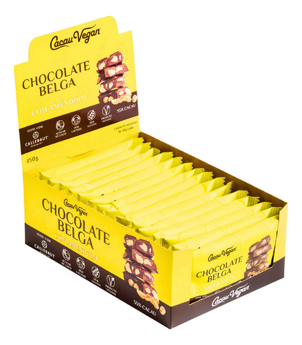 Chocolate Belga C/ Amendoim Zero Lactose Cacau Vegan 15x30g