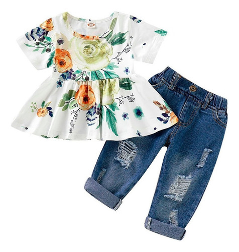 A) Gift Baby Girl Top And Jeans Set