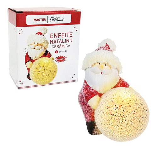 Enfeite Natalino Papai Noel Cerâmica 12,5x14x7,5cm Com Led 0