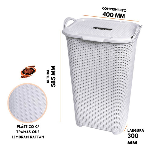 Cesto Roupa Suja Limpa Organizador Branco Multiuso 50lt